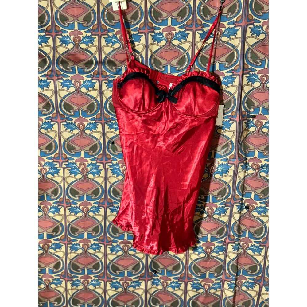 Flora Starlight Red Satin Cami Top Black Lace Trim XXL Plus Size New